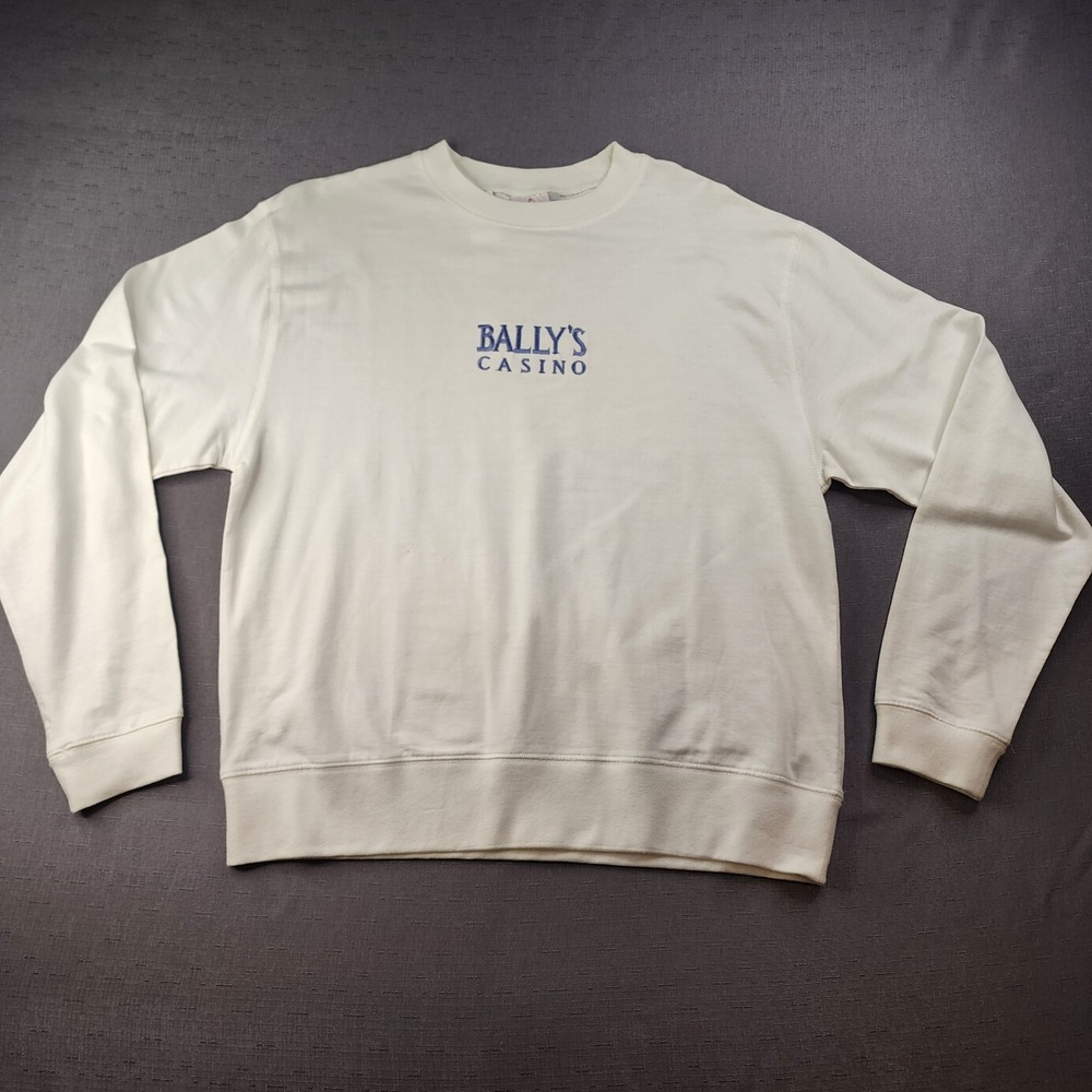 Vintage Ballys Casino Sweatshirt White Embroidered Purple Logo NWT XXL Cotton